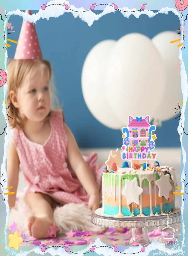زينة كعكة عيد ميلاد على شكل بيت الدمى، زينة حفلات بطابع قطة بيت الدمى، زينة كعكة عيد ميلاد للبنات، لوازم حفلات - Image 4